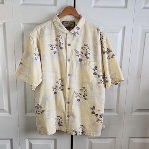 Vintage Palm Island Mens Yellow Hawaiian Button Up Shirt Size XL Floral Vacation